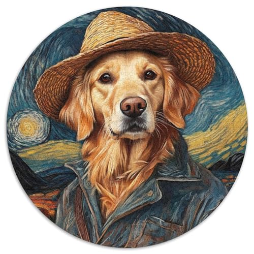 Puzzle 1000 Teile, Van Gogh Golden Retriever, 1000-teiliges rundes Puzzle, Spiel für Erwachsene, Geschenk, interaktives Familienspiel, Gehirn-Herausforderungsgeschenk (Größe 67,5 x 67,5 cm) von JIANGENNF