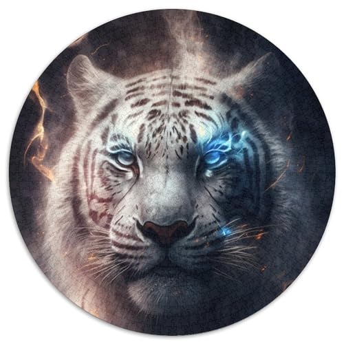 Puzzle 1000 Teile, Weißer Tiger, 1000-teiliges rundes Puzzle, Spiel für Erwachsene, Geschenk, interaktives Familienspiel, Gehirn-Herausforderungsgeschenk (Größe 67,5 x 67,5 cm) von JIANGENNF