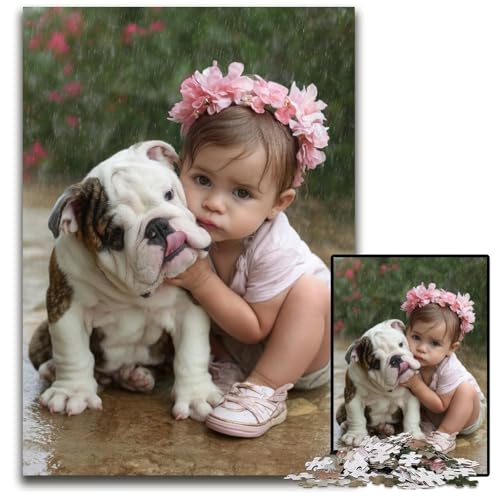 Puzzle 1000 Teile, Welpe und Mädchen, Karton-Puzzle, Lernspiele, Stressabbau, Heimdekorationsspielzeug für 14-Jährige, 26x38cm von JIANGENNF