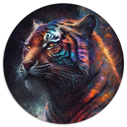 Puzzle 1000 Teile, Weltraum-Tiger, rundes 1000-teiliges Puzzle, Spiel für Erwachsene, Geschenk, interaktives Familienspiel, Gehirn-Herausforderungsgeschenk (Größe 67,5 x 67,5 cm) von JIANGENNF