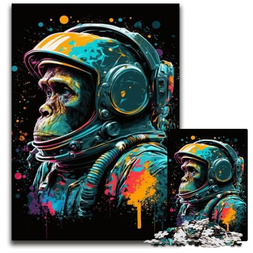 Puzzle 1000 Teile, buntes Astronauten-Affen-Puzzle für Erwachsene, anspruchsvolles Denkspiel für Teenager, Spaß für den Familienspieleabend, 26x38cm/10,23x14,96 Zoll von JIANGENNF