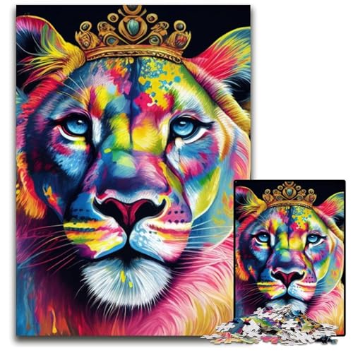 Puzzle 1000 Teile, buntes Löwin-Gesicht, anspruchsvolle Rätsel, Denksportaufgabe, Spiel für Erwachsene, interaktive Familienaktivität, 26x38cm/10,23x14,96 Zoll von JIANGENNF