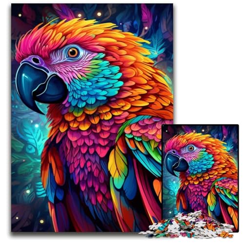 Puzzle 1000 Teile, farbenfrohes Papageien-Puzzle, zum Entspannen und Herausfordern, farbenfrohe Heimdekorationskunst, Freunde, 50x75cm/19,68x29,52 Zoll von JIANGENNF