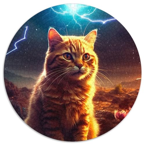 Puzzle 1000 Teile, süße Katze sitzt auf dem Mars, 1000-teiliges rundes Puzzle, Spielgeschenk für Erwachsene, interaktives Familienspiel, Gehirn-Herausforderungsgeschenk (Größe 67,5 x 67,5 cm) von JIANGENNF