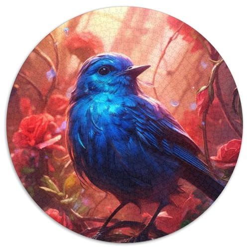 Puzzle 1000 Teile, süßer Kleiner Blauer Vogel, 1000 Teile, rundes Puzzle, Geschenke für Feiertage, Geburtstage und Spieleabende mit der Familie (Größe 67,5 x 67,5 cm) von JIANGENNF
