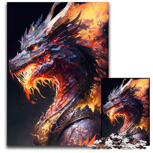Puzzle 1000 Teile „Drache in Flammen“, Puzzle für Erwachsene zur Heimdekoration, ideales Weihnachts- und Neujahrsgeschenk für Teenager, 26x38cm/10,23x14,96 Zoll von JIANGENNF