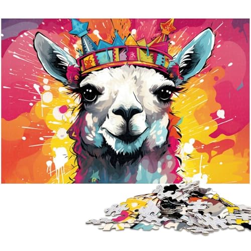 Puzzle 1000 Teile Alpaka mit Krone Kartonpuzzle für Erwachsene Teenager, Paare und Freunde zum Geburtstag, Weihnachten 26 x 38 cm / 10,23 x 14,96 Zoll von JIANGENNF