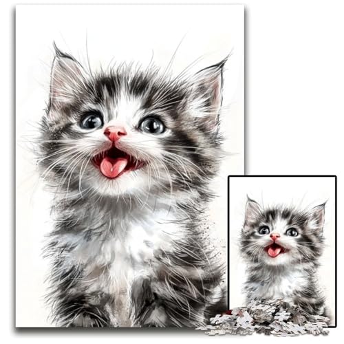 Puzzle 1000 Teile Aquarellkatze Holzpuzzle Lernspiele Stressabbau, Heimdekorationsspielzeug für 14-Jährige 50X75CM von JIANGENNF