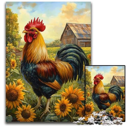Puzzle 1000 Teile Bauernhof-Hahn Holzpuzzle Lernspiele Stressabbau, Heimdekorationsspielzeug für 14-Jährige 50X75CM von JIANGENNF