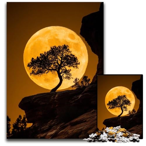 Puzzle 1000 Teile Baum unter dem Mond Kartonpuzzle Lernspiele Stressabbau, Heimdekorationsspielzeug für 14-Jährige 26X38CM von JIANGENNF