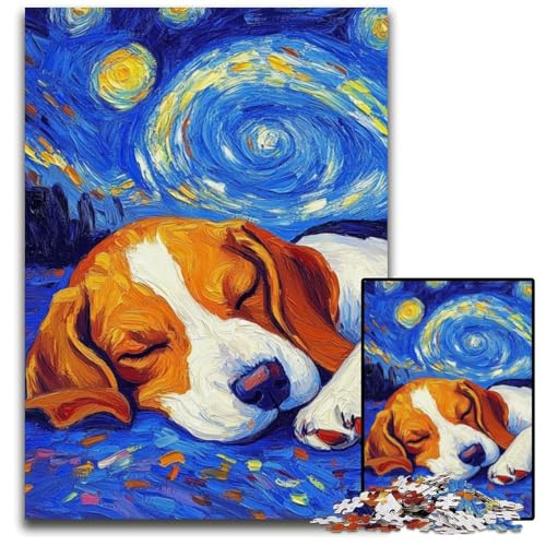 Puzzle 1000 Teile Beagle-Nachthimmel Holzpuzzle Herausforderndes Denkspiel für Teenager, Familienspaß Interaktives Spiel 50x75cm/19,68x29,52 Zoll von JIANGENNF