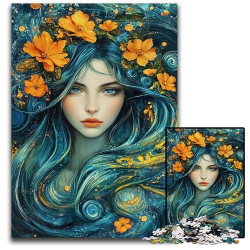 Puzzle 1000 Teile Blumenmädchen Holzpuzzle Herausforderndes Denkspiel für Teenager, Spaß am Familienspielabend 50X75CM von JIANGENNF