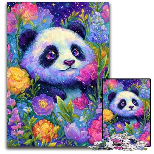 Puzzle 1000 Teile Blumenpanda Holzpuzzle Herausforderndes Denkspiel für Teenager, Spaß für den Familienspielabend 50X75CM von JIANGENNF