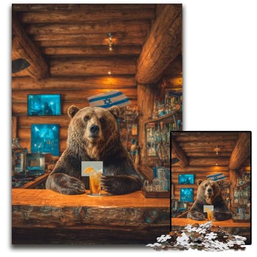 Puzzle 1000 Teile Braunbär trinkt EIN Getränk Kartonpuzzle Lernspiele Stressabbau, Heimdekorationsspielzeug für 14-Jährige 26X38CM von JIANGENNF