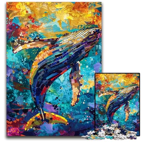 Puzzle 1000 Teile Buckelwal Holzpuzzle Herausforderndes Denkspiel für Teenager, Spaß am Familienspieleabend 50X75CM von JIANGENNF