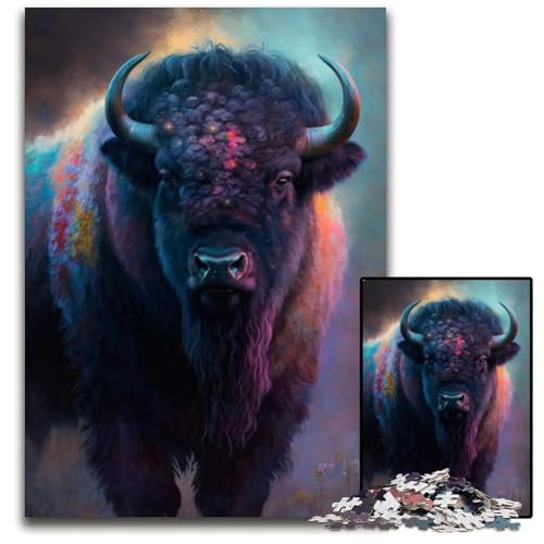 Puzzle 1000 Teile Büffel-Puzzle für Erwachsene, Weihnachten, Halloween, Ostern, Neujahr, 26x38cm/10,23x14,96 Zoll von JIANGENNF