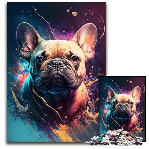 Puzzle 1000 Teile Bulldoggen-Malpuzzle für Erwachsene, anspruchsvolles Denkspiel für Teenager, Spaß am Familienspielabend, 26x38cm/10,23x14,96 Zoll von JIANGENNF