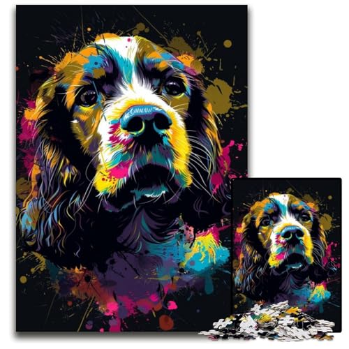 Puzzle 1000 Teile Cocker Spaniel Dog Art Puzzles für Erwachsene, anspruchsvolles Denkspiel für Teenager, Spaß am Familienspielabend, 50x75cm/19,68x29,52 Zoll von JIANGENNF