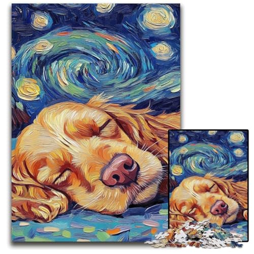 Puzzle 1000 Teile Cocker Spaniel Nachthimmel Puzzles für Erwachsene Interaktives Familienspiel, Gehirnherausforderung, Lernspielzeug 50x75cm/19,68x29,52 Zoll von JIANGENNF