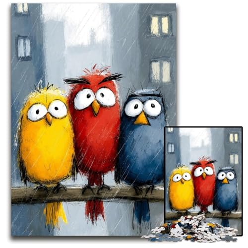 Puzzle 1000 Teile DREI Vögel Holzpuzzle Lernspiele Stressabbau, Heimdekorationsspielzeug für 14-Jährige 50X75CM von JIANGENNF
