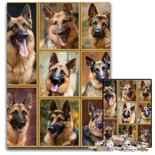 Puzzle 1000 Teile Deutscher Schäferhund Collage Holzpuzzle Teenager, Paare und Freunde zum Geburtstag, Weihnachten 50X75CM von JIANGENNF