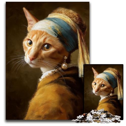 Puzzle 1000 Teile Die böse Katze mit Perlen, Kartonpuzzle, Lernspiele, Stressabbau, Heimdekorationsspielzeug für 14-Jährige, 26x38cm von JIANGENNF