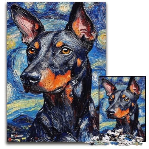 Puzzle 1000 Teile Dobermann-Nachthimmel, Papppuzzle für Erwachsene, für Teenager und Familienspaß – DIY-Denkspiel, Geschenk, 26x38cm/10,23x14,96 Zoll von JIANGENNF