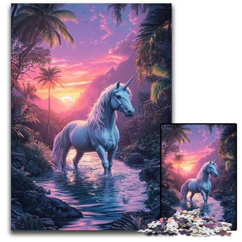 Puzzle 1000 Teile Dschungel-Einhorn Holzpuzzle Lernspiele Stressabbau, Heimdekorationsspielzeug für 14-Jährige 50X75CM von JIANGENNF