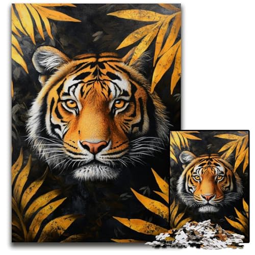Puzzle 1000 Teile Dschungeltiger Holzpuzzle, anspruchsvolles Denkspiel für Teenager, Spaß für den Familienspielabend, 50x75cm von JIANGENNF