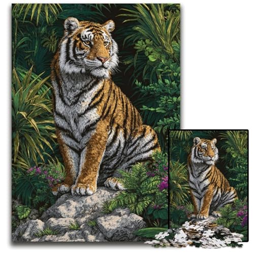 Puzzle 1000 Teile Dschungeltiger Holzpuzzle Lernspiele Stressabbau, Heimdekorationsspielzeug für 14-Jährige 50X75CM von JIANGENNF