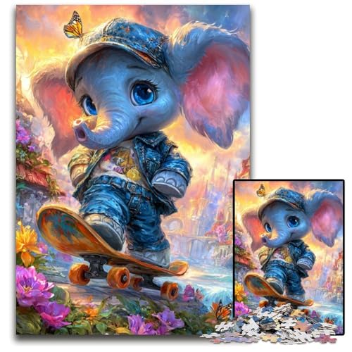 Puzzle 1000 Teile Elefant auf Skateboard Holzpuzzle Kompliziertes Design für Teenager, DIY-Dekor und gehirnfördernder Spaß 50X75CM Puzzle 1000 Teile Elefant auf Skateboard Holzpuzzle Kompliziertes Design für Teenager, DIY-Dekor und gehirnfördernder Spaß 50X75CM von JIANGENNF