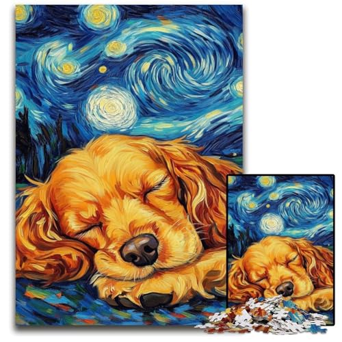 Puzzle 1000 Teile Englischer Cocker Spaniel Nachthimmel Holzpuzzle Herausforderndes Denkspiel für Teenager, Familienspaß Interaktives Spiel 50x75cm/19,68x29,52 Zoll von JIANGENNF