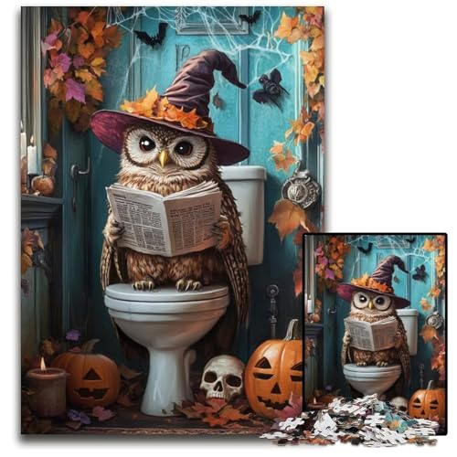 Puzzle 1000 Teile Eule auf der Toilette Kartonpuzzle Lernspiele Stressabbau, Heimdekorationsspielzeug für 14-Jährige 26X38CM von JIANGENNF