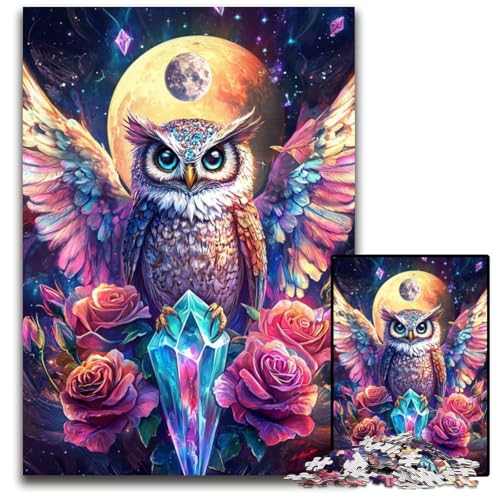 Puzzle 1000 Teile Eulenengel Kartonpuzzle Lernspiele Stressabbau, Heimdekorationsspielzeug für 14-Jährige 26X38CM von JIANGENNF