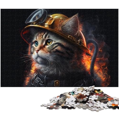 Puzzle 1000 Teile Feuerwehrmann-Katze, schwierige Puzzles für Erwachsene, pädagogische Aktivität zur Verbesserung kognitiver Fähigkeiten, 50 x 75 cm / 19,68 x 29,52 Zoll von JIANGENNF