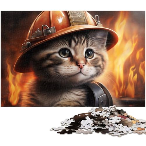 Puzzle 1000 Teile Feuerwehrmann-Katze, schwierige Puzzles für Erwachsene, pädagogische Aktivität zur Verbesserung kognitiver Fähigkeiten, 50 x 75 cm / 19,68 x 29,52 Zoll von JIANGENNF