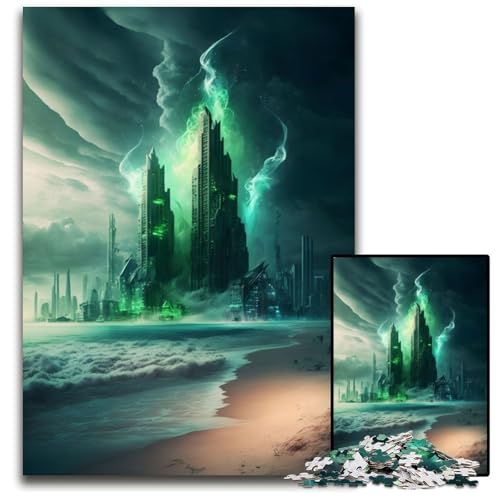Puzzle 1000 Teile Futuristisches Stadtgebäude Holzpuzzle Herausforderndes Denkspiel für Teenager, Familienspaß Interaktives Spiel 50x75cm/19,68x29,52 Zoll von JIANGENNF