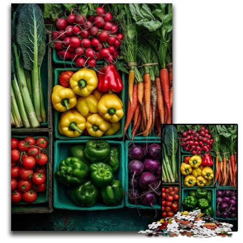 Puzzle 1000 Teile Gemüsecollage Holzpuzzle Lernspiele Stressabbau, Heimdekorationsspielzeug für 14-Jährige 50X75CM von JIANGENNF