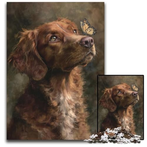 Puzzle 1000 Teile Glücklicher Hund Holzpuzzle Lernspiele Stressabbau, Heimdekorationsspielzeug für 14-Jährige 50X75CM von JIANGENNF