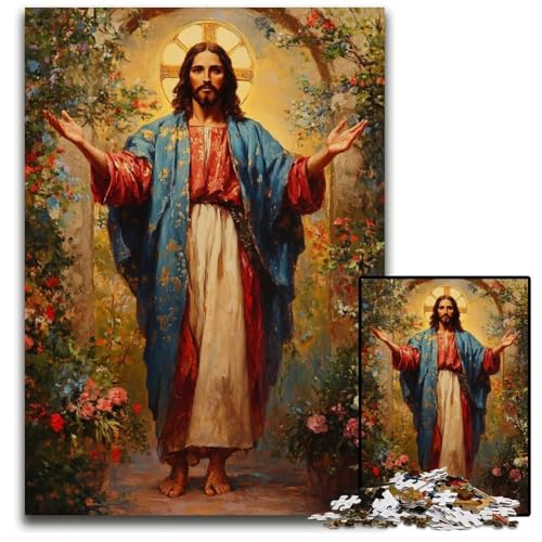 Puzzle 1000 Teile Jesus Kartonpuzzle Lernspiele Stressabbau, Heimdekorationsspielzeug für 14-Jährige 26X38CM von JIANGENNF