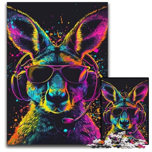 Puzzle 1000 Teile Känguru mit Kopfhörern Puzzles für Erwachsene Perfekt für Halloween, Weihnachten, Geburtstagsgeschenk 26x38cm/10,23x14,96 Zoll von JIANGENNF