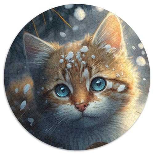 Puzzle 1000 Teile Kätzchen im Schnee, Kartonpuzzle für Erwachsene, Denkspiel für Teenager, (Größe 67,5 x 67,5 cm) von JIANGENNF