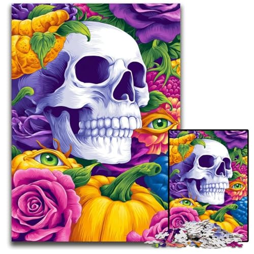 Puzzle 1000 Teile Kürbisskelett Holzpuzzle Lernspiele Stressabbau, Heimdekorationsspielzeug für 14-Jährige 50X75CM von JIANGENNF