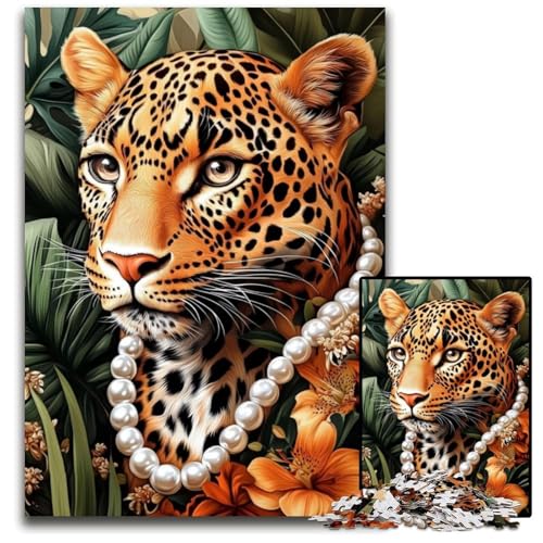 Puzzle 1000 Teile Leopard Rose Kartonpuzzle Lernspiele Stressabbau, Heimdekorationsspielzeug für 14-Jährige 26X38CM von JIANGENNF