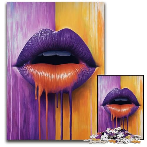 Puzzle 1000 Teile Lila Lippen Kartonpuzzle Lernspiele Stressabbau, Heimdekorationsspielzeug für 14-Jährige 26X38CM von JIANGENNF