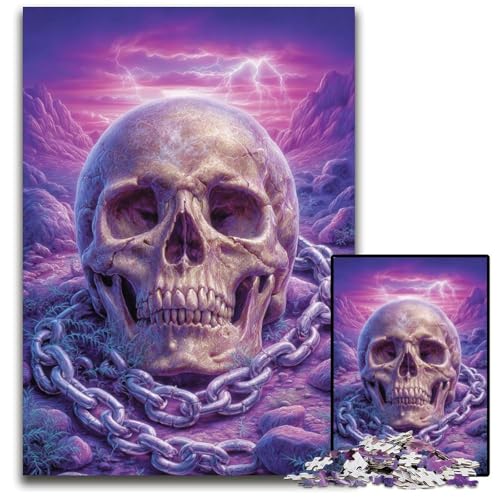 Puzzle 1000 Teile Lila Totenkopf Kartonpuzzle Lernspiele Stressabbau, Heimdekorationsspielzeug für 14-Jährige 26X38CM von JIANGENNF