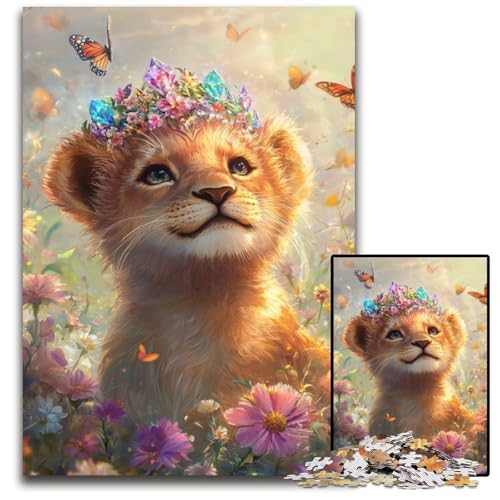 Puzzle 1000 Teile Löwenbaby Holzpuzzle Lernspiele Stressabbau, Heimdekorationsspielzeug für 14-Jährige 50X75CM von JIANGENNF