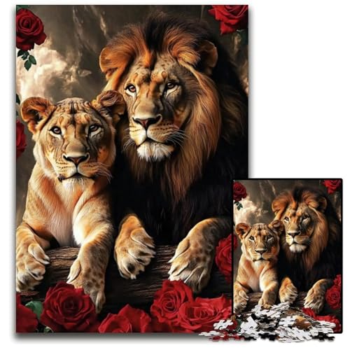 Puzzle 1000 Teile Löwenpuzzle Lernspiele mit passendem Poster und Quizblatt für Kinder ab 14 Jahren, 26x38cm von JIANGENNF