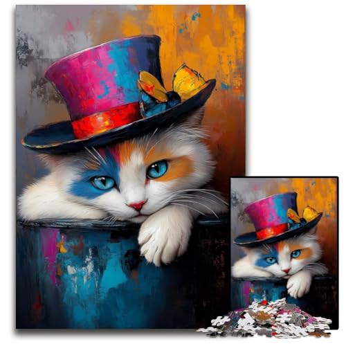 Puzzle 1000 Teile Magische Katze Holzpuzzle Lernspiele Stressabbau, Heimdekorationsspielzeug für 14-Jährige 50X75CM von JIANGENNF