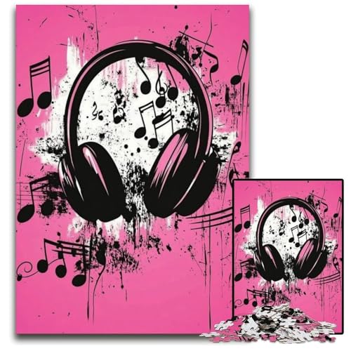 Puzzle 1000 Teile Musiksymbol-Kopfhörer, Karton-Puzzle, Lernspiele, Stressabbau, Heimdekorationsspielzeug für 14-Jährige, 26x38cm von JIANGENNF